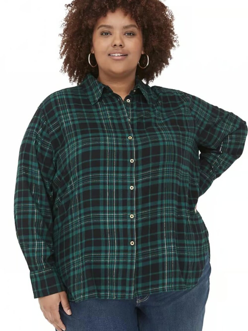 Lane Bryant Lurex Button-Down Plaid Flannel 22/24